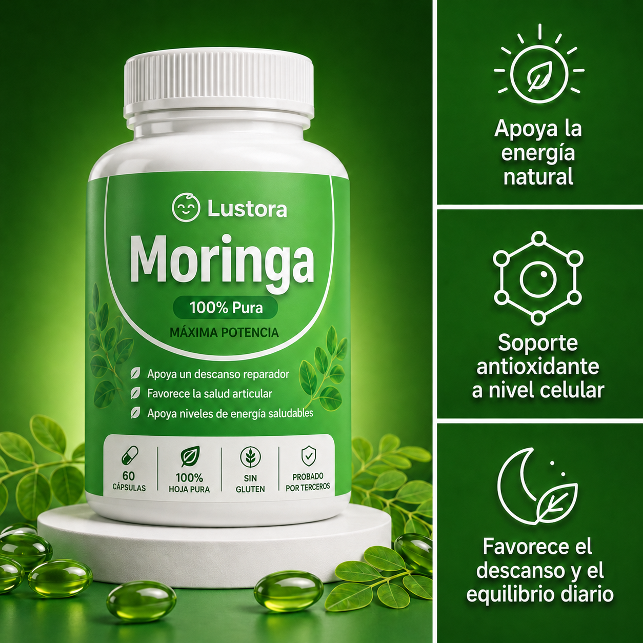 Capsulas de Moringa Lustora - Apoyo natural para el cortisol