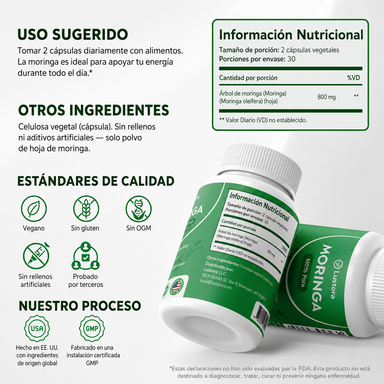 Capsulas de Moringa Lustora - Apoyo natural para el cortisol